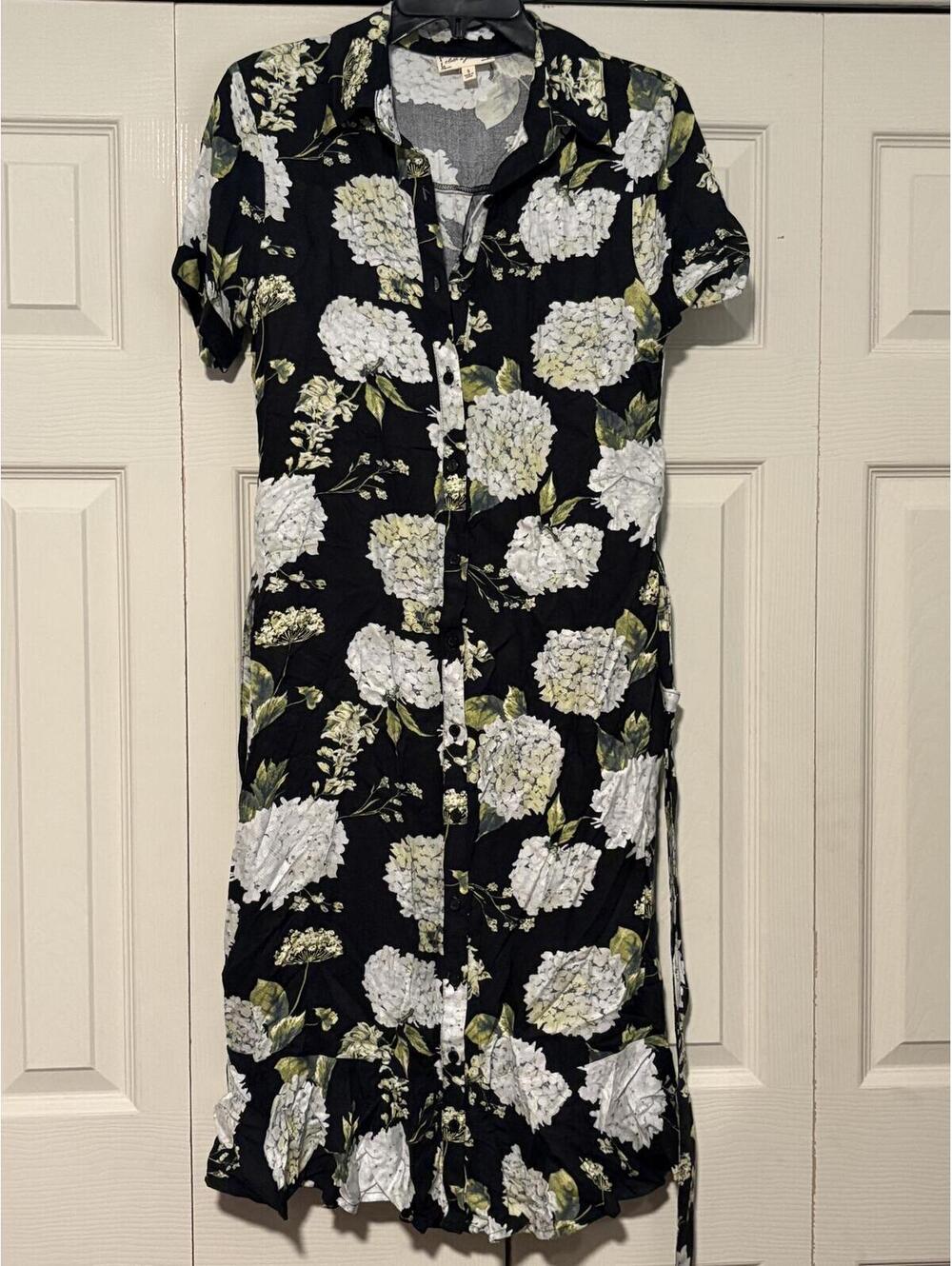 Cloth & Portrait Black Hydrangea Shirt Dress Cottagecore Dark Academia Floral